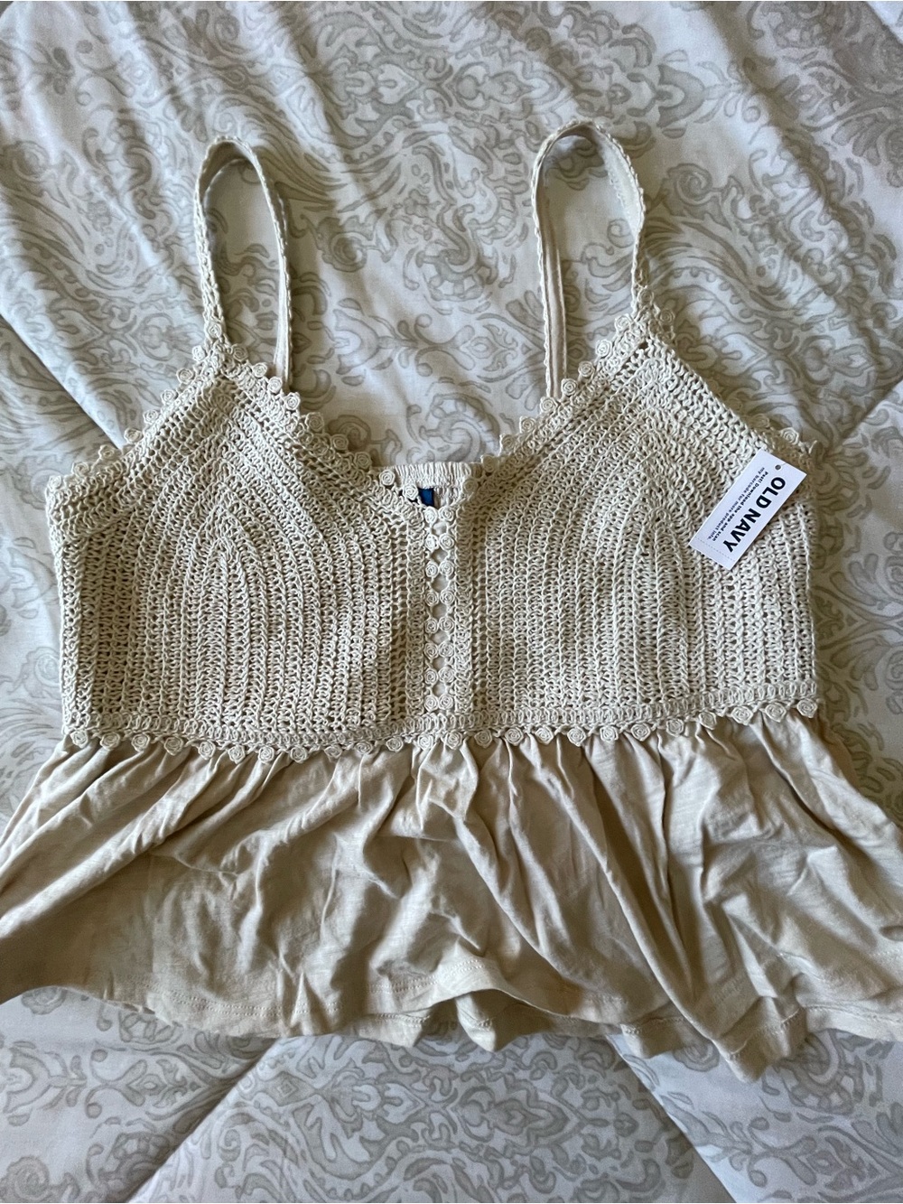 Old Navy Cream Crochet Peplum Camisole